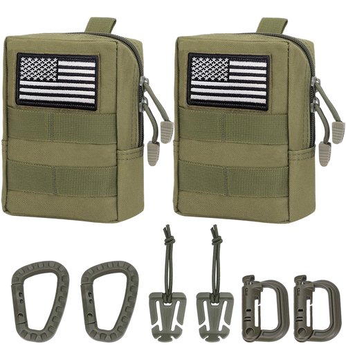 Phoking 2 Pack Tactical Molle Pouch Compact Water-Resistant EDC Organizer Pouch Bag Mini Military Utility Pouch Belt Waist Pouches with Flag Patch for Outdoor