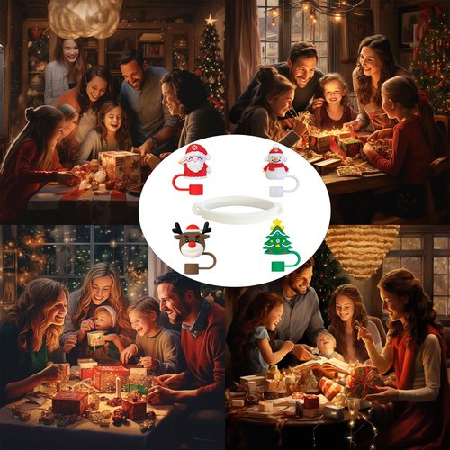 Christmas Stanley Cup Accessories Set,Water Bottle Handle Strap for Stanley 30/40 oz tumbler with handle,10mm Christmas Straw Toppers,Keychain Charms (reindeer)