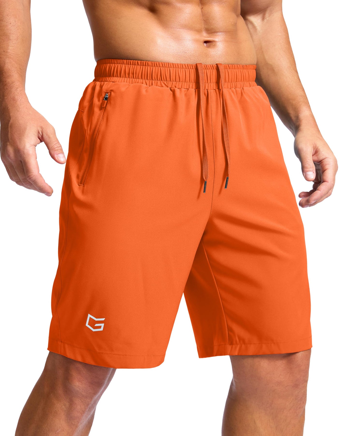 G Gradual Men's Athletic Running Shorts with Zipper Pockets Quick Dry 7"/ 5"/ 9" Workout Gym Shorts for Basketball Hiking(Orange,9M)