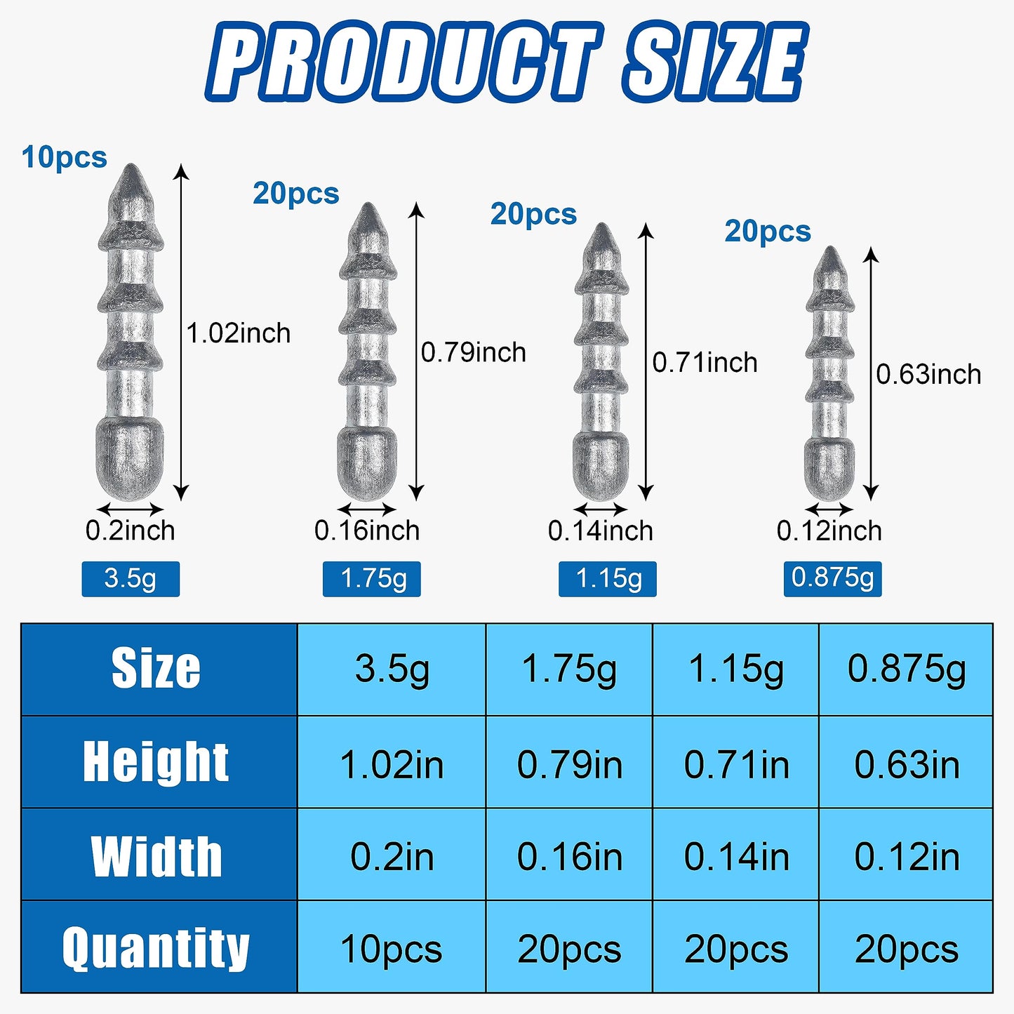 Fishing Nail Weights Kit,70pcs Wacky Worm Weights Insert Sinkers Fishing Weights for Plastic Worm Lures Nail Weights Sinkers Tackle for Neko Rig Wacky Rig Bass Fishing 4 Sizes