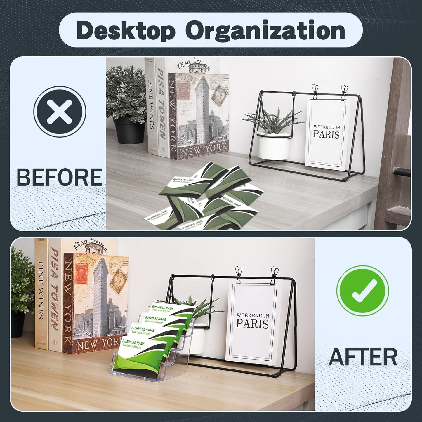 Acrylic Business Card Holder for Desk,4-Tier Clear Plastic Display Stand with 8 Pockets, Holds 400 Cards,ldeal for Office & Workspace Organization