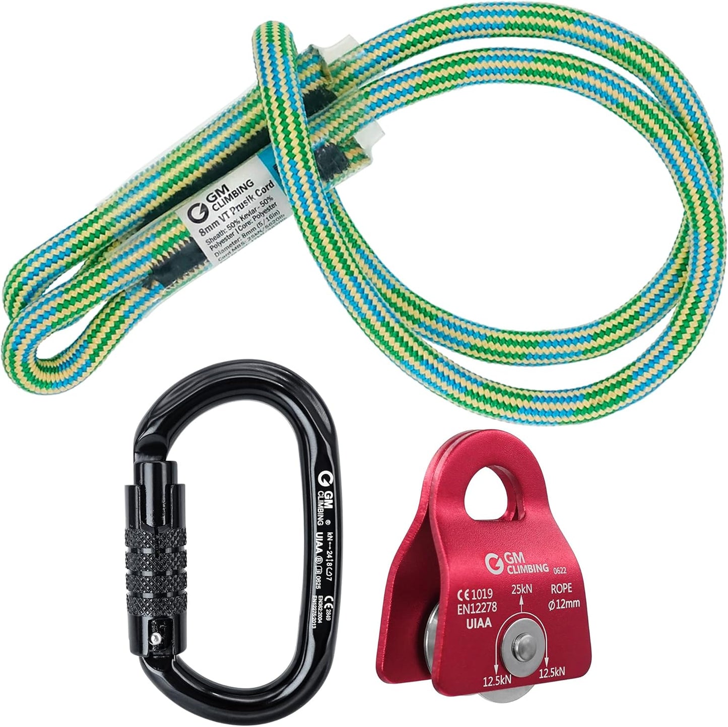 GM CLIMBING Micro Prusik Minding Pulley 25kN CE UIAA Certified 12mm Single Pulley Mobile Side Plates for Arborist Rigging Climbing Rescue