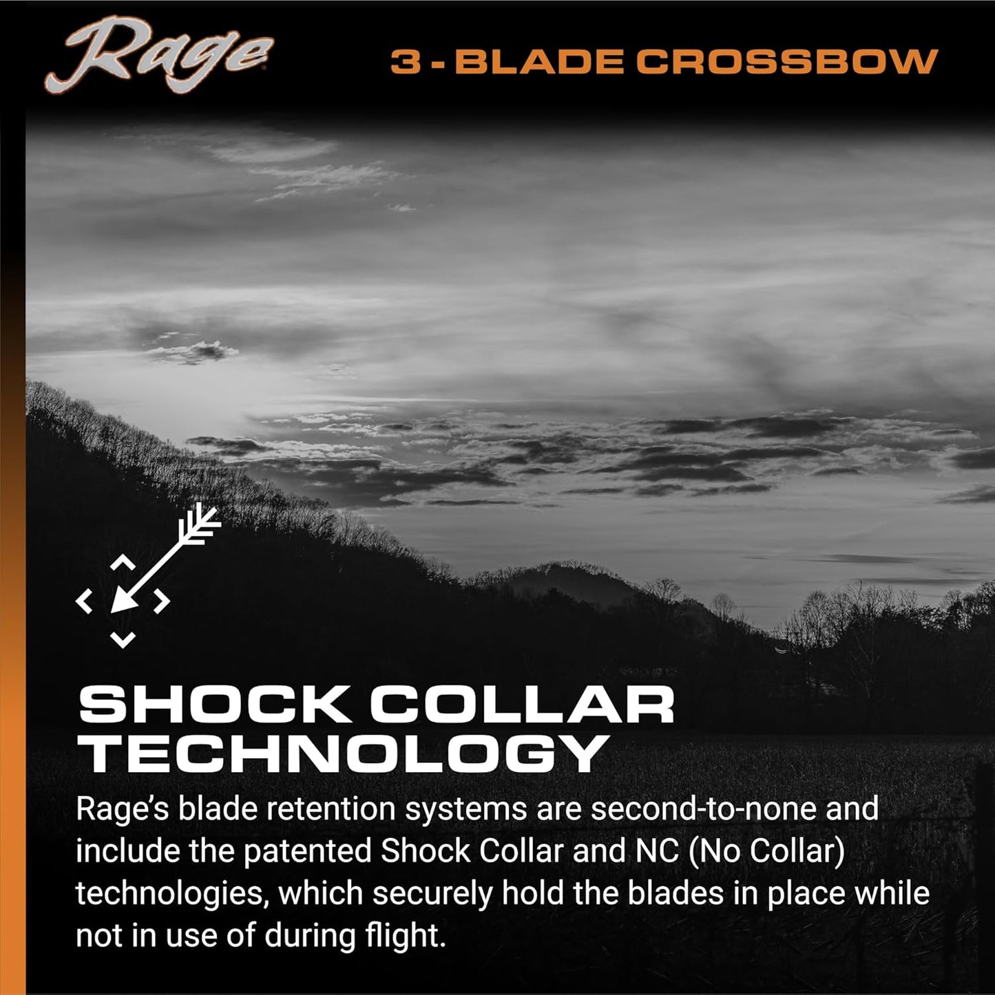 Rage 3 Blade Chisel Tip X Crossbow Broadhead 1.6" Cut, Orange (60200)