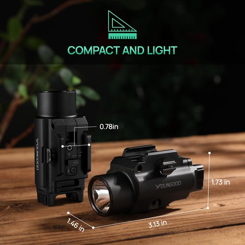 YOUNGOOD 2500 High Lumens Pistol Laser Light Combo, Tactical LED Flashlight, Adjustable Picatinny Rail Mount Airsoft Handgun Green Laser Weapon Llights, Type-C Rechargeable SIG Gun Flashlights