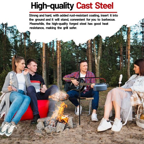 AVOFOREST Swivel Campfire Grill Grate Heavy Duty Camping Grill 360° Adjustable Over Fire Pit Grill for Outdoor Barbecue Camping Garden Dinner - 48" Rustproof Long Stakes