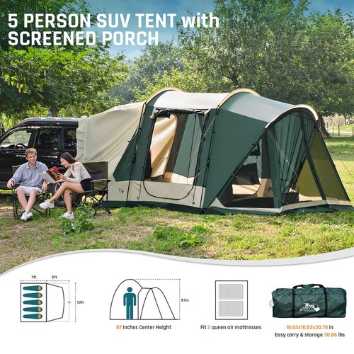 SUV Tent with Screen Porch, 5 Person Car Tents for Camping, SUV Tailgate Tent for Outdoor, Van Car Camping with Movie Screen, 12'x10'x87in(H)