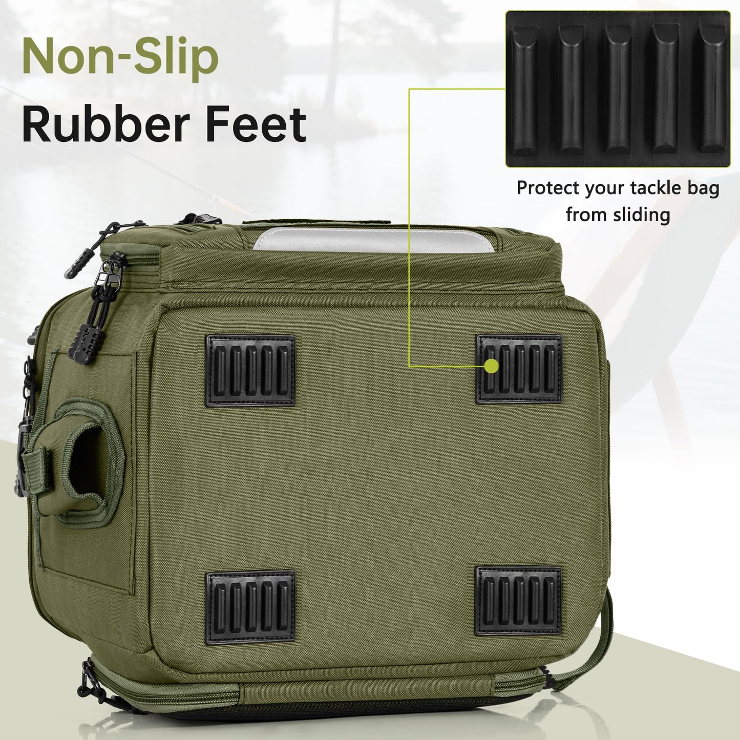 FREEAMG Fishing Tackle Bags - Saltwater & Freshwater Fishing Bag - Padded Shoulder Strap Fishing Bags - Gear Storage for Tackle Box (Green) (Does not come with box)