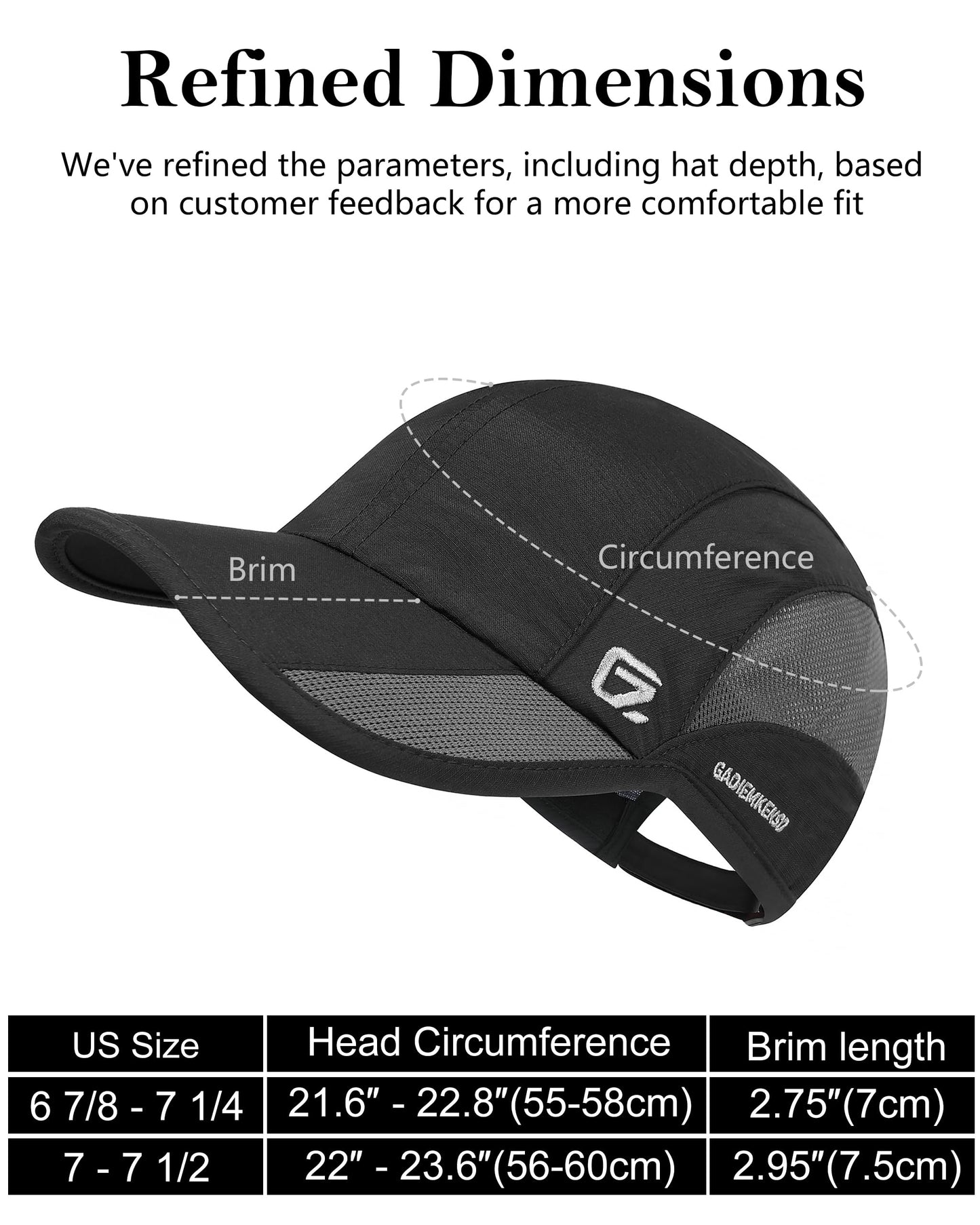 GADIEMKENSD Outdoor Men's Running Hat Cooling Womens Summer Baseball Cap UV Sport Mesh Trucker Dad Hats Quick Dry Breathable Unstructured for Camping Fishing Hiking Black L