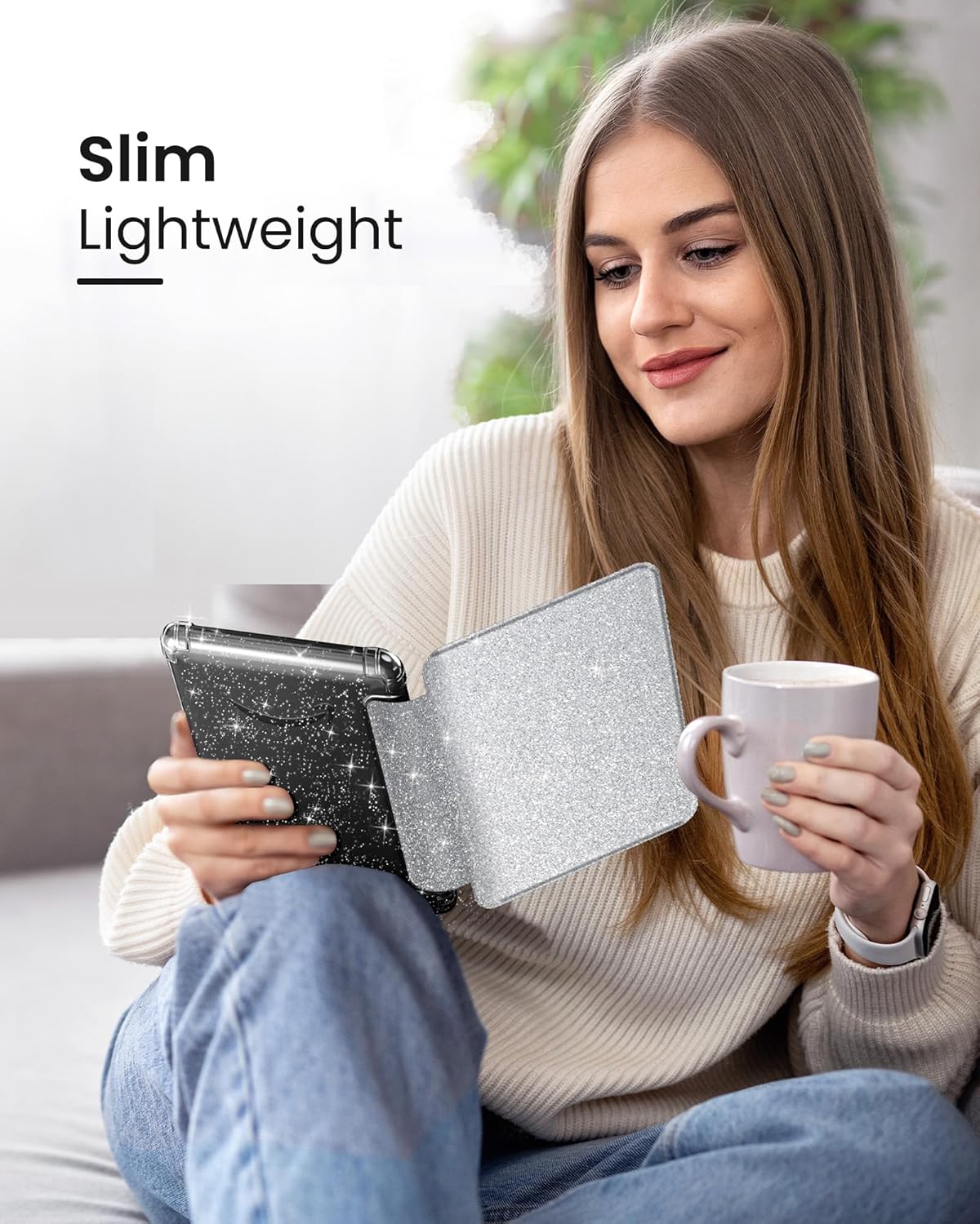 MoKo Case for All-New 7" Kindle Paperwhite 2024 12th Gen&Kindle Colorsoft Signature Edition 2024,Ultra Clear Soft Flexible Glitter TPU Back Cover Light Shell with Auto Wake/Sleep, Glitter Purple
