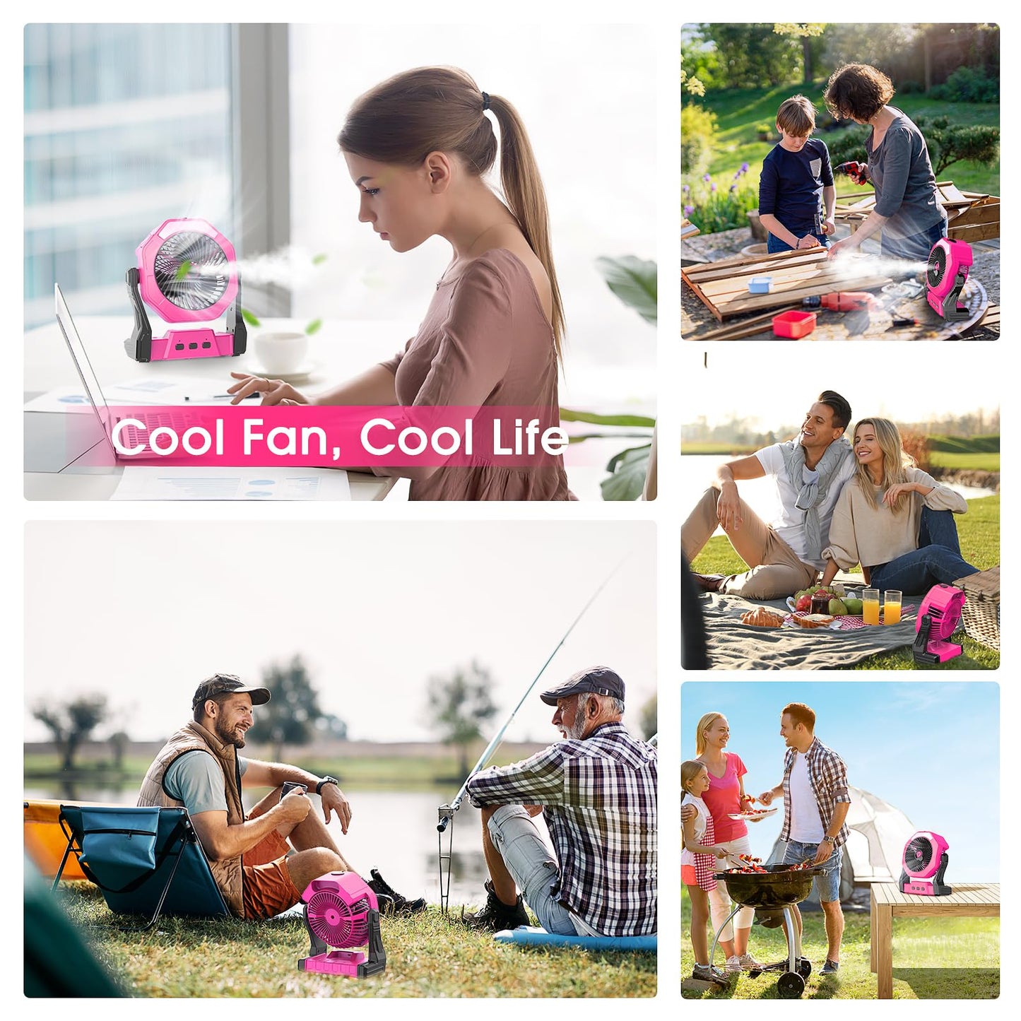 Ausic Portable Misting Fans, Pink Outdoor Cooling Fan for Patios, [Max 35H Runtime] 8 Inch Battery Operated Rechargeable Fans, Water Spray Fan with LED Light for Pets/Travel Beach Camping Essential