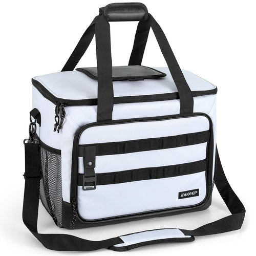 ZAKEEP Soft Cooler Bag, Large Leakproof Beach Cooler, 30 Cans Collapsible Cooler with Adjustable Shoulder Straps, Ice Chest, Portable Insulated Bag Camping Coolerbag for Travel＆Camping＆Picnic, White