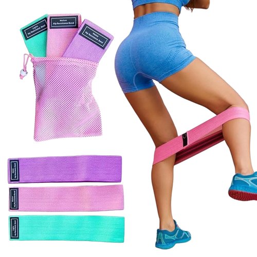 Perfect Stix Booty Bands - 3 Difficulties - Fabric Resistance Bands Set. Non Slip Stretch Bands. Exercise Bands for Legs and Butt. Includes a Pink Mesh Traveling Bag