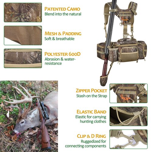 NEW VIEW Hunting Fanny Waist Pack for Men, Camo Waist Bag for Hunter, Backpack with Rifle, Shotgun, and Bow Holder (Upgrade)