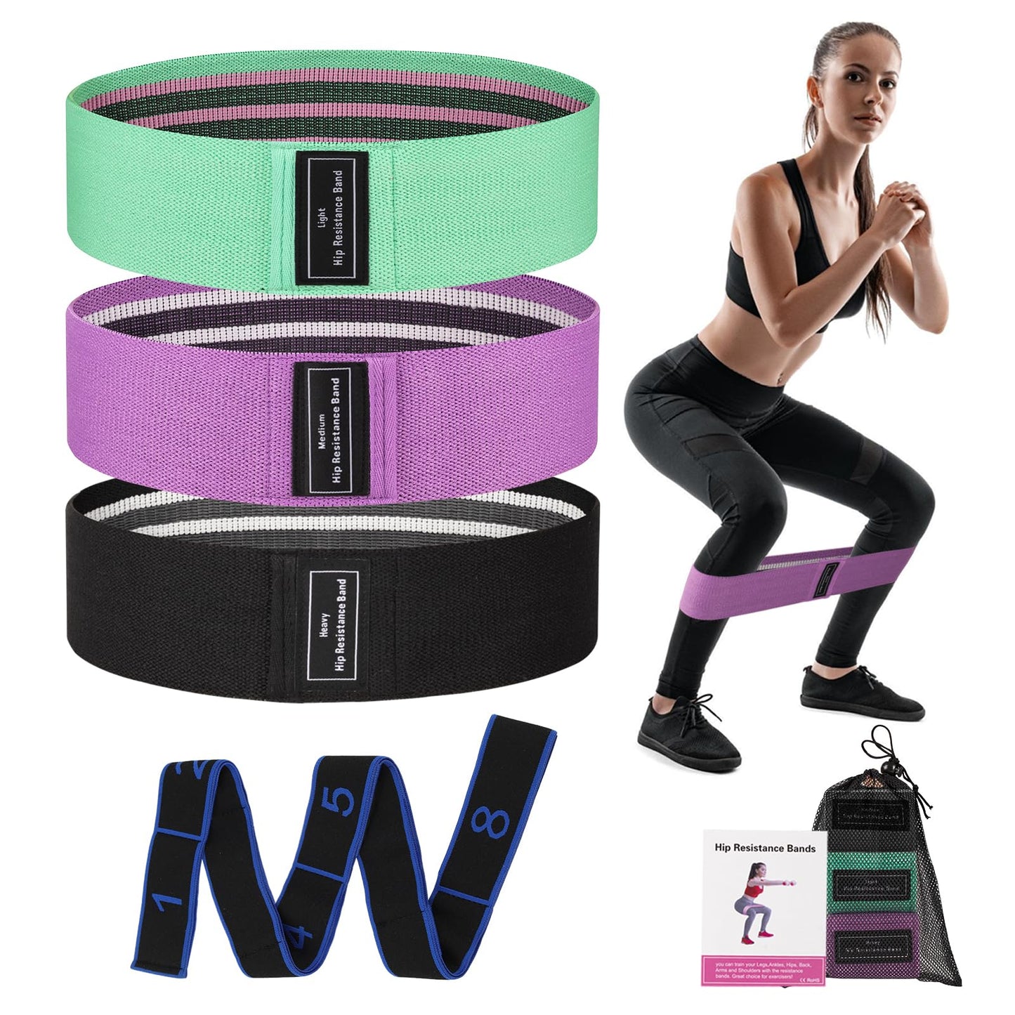 JIN BD Fabric Resistance Bands Set,Exercise Bands for Legs and Booty,Different Levels Elastic Bands for Yoga,Pilates,Home Fitness,Strength Training,Physical Therapy,Workout Bands for Women and Men