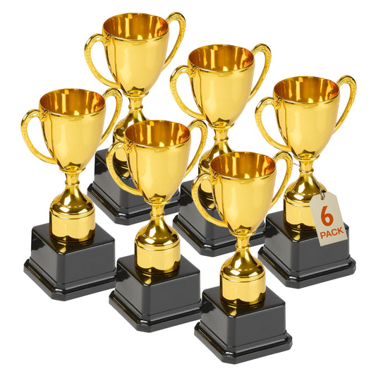 Fun Gold Plastic Trophies - 6 Pack - 7 Inch - Award Trophy Cup Set for Superstar Kids - Champion Celebrations, Sports Galore, and Victory Vibes - Desktop Toy