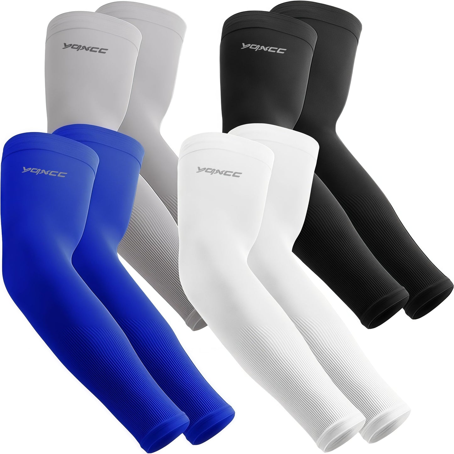 YQXCC 4 Pairs Arm Sleeves for Men Women, UPF 53 UV Sun Protection Cooling Sports Compression Sleeves for Golf Basketball