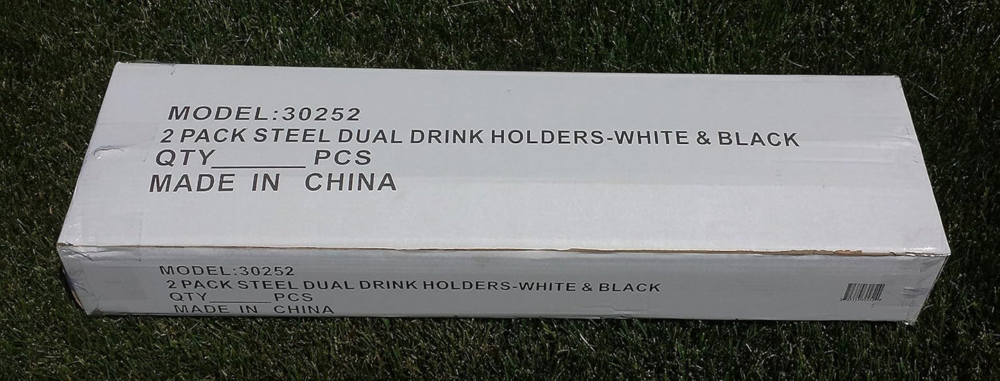 Decko Outdoor 30252 Heavy Duty Double Beverage Holder, White/Black, 2-Pack