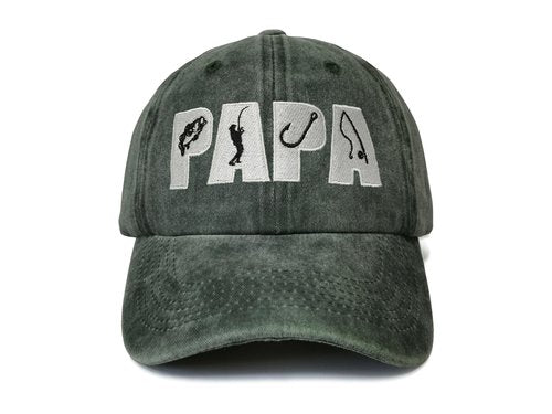 Shenbors Papa Fishing Hat for Men, Gifts for Daddy Grandpa, Army Green Embroidered Dad Hat Baseball Cap, Adjustable Snapback Hat