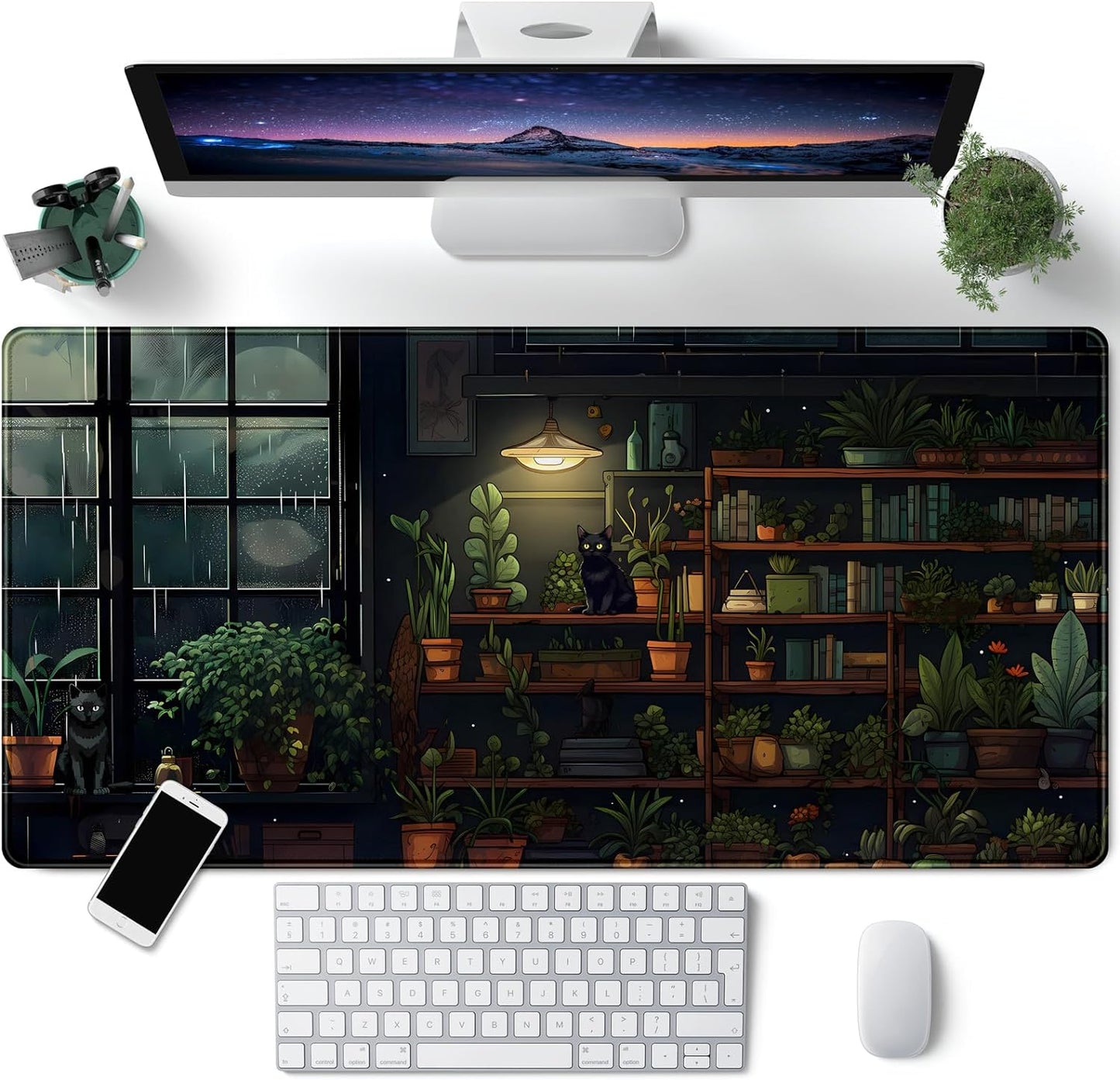Japanese Desk Mat Riverside Full Moon Desk Pad Black Red Large Mouse Pad Gaming Mousepad Extended XXL Keyboard Pad 31.5 x 15.7 in Laptop Computer Mouse Keyboard Mat for Office Desk Decor