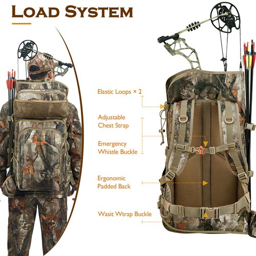 NEW VIEW Bow Hunting Backpack with Bow Holder, Camo Hunting Backpacks for Men, Large Saddle Hunting Pack for Compound Bow, Bow Hunting Accessories Gear