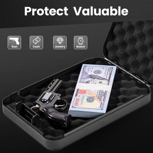 Sgorlds Gun Safe for Pistol Small Portable Handgun Lock Box with Combination Lock, Pistol Safe for Car, Home, Travel, 9.4" x6.6" x1.8",Black