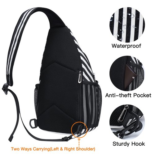 MOSISO 2 Pack Sling Backpack, Vertical Stripe Sling Bag with Front Raised Pocket&Multipurpose Crossbody Shoulder Bag Travel Hiking Daypack, Space Gray&Black