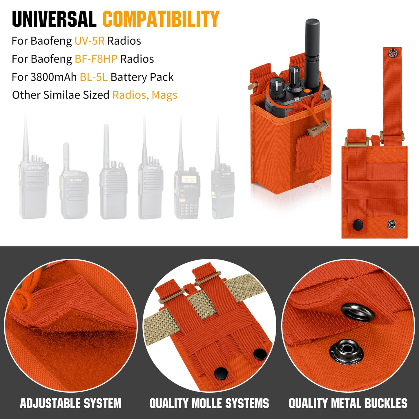 IronSeals 2 Pack Tactical Molle Adjustable Interphone Storage Bag Outdoor Sports Radio Pouch for Two Ways Walkie-Talkie (Orange)