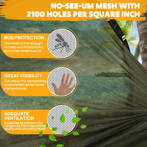 Chihee Ultra-Light Travel Camping Hammock Pop-up Net Hammock 660lbs Load Capacity,Breathable,Quick-Drying Parachute Nylon 2 Premium Carabiners,2 Tree Slings Included for Outdoor Backpacking Hiking