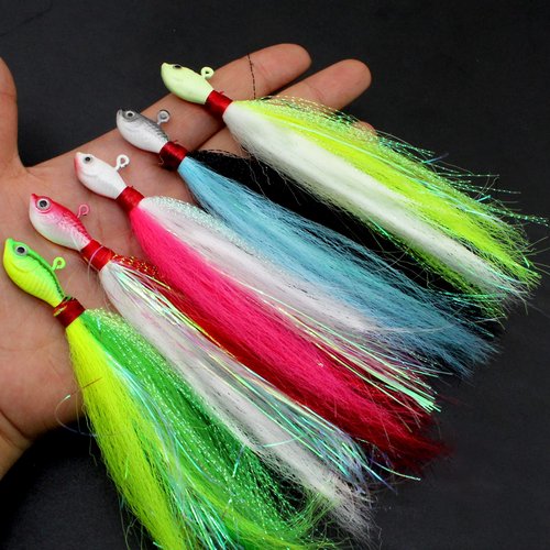 Ghanneey 5pcs Bucktail Jigs Hair Swimbait Heads Saltwater for Fishing Lures Fluke Bait Fish for Striper Bass Walleye Flounder Fluke Striper Fishing Lure