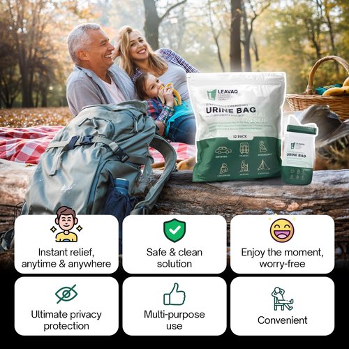 Leavaq Disposable Urine Bag 12PCS 800ML - Portable Urinal & Female Urinal for Travel, Leak-Proof Emergency Toilet Solution, Unisex Pee Bags for Men, Women, Camping, Traffic Jams, Kids - Compact