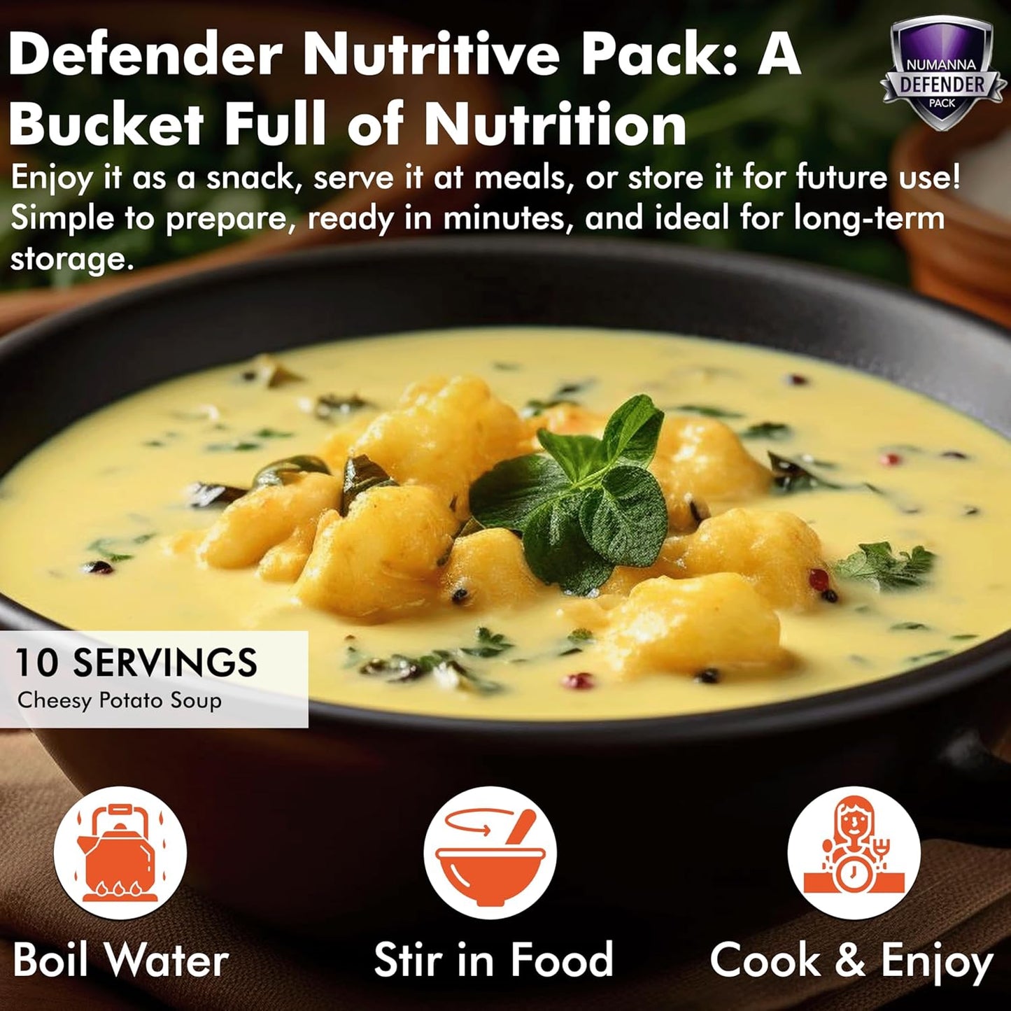 Numanna Defender Nutritive Pack Bucket 204 Servings | 1-Month Emergency Food Supply | GMO-Free, Non-Perishable Meals with Organic Grains & Superfoods | Easy to Prepare | Camping & Daily Use Pack of 1