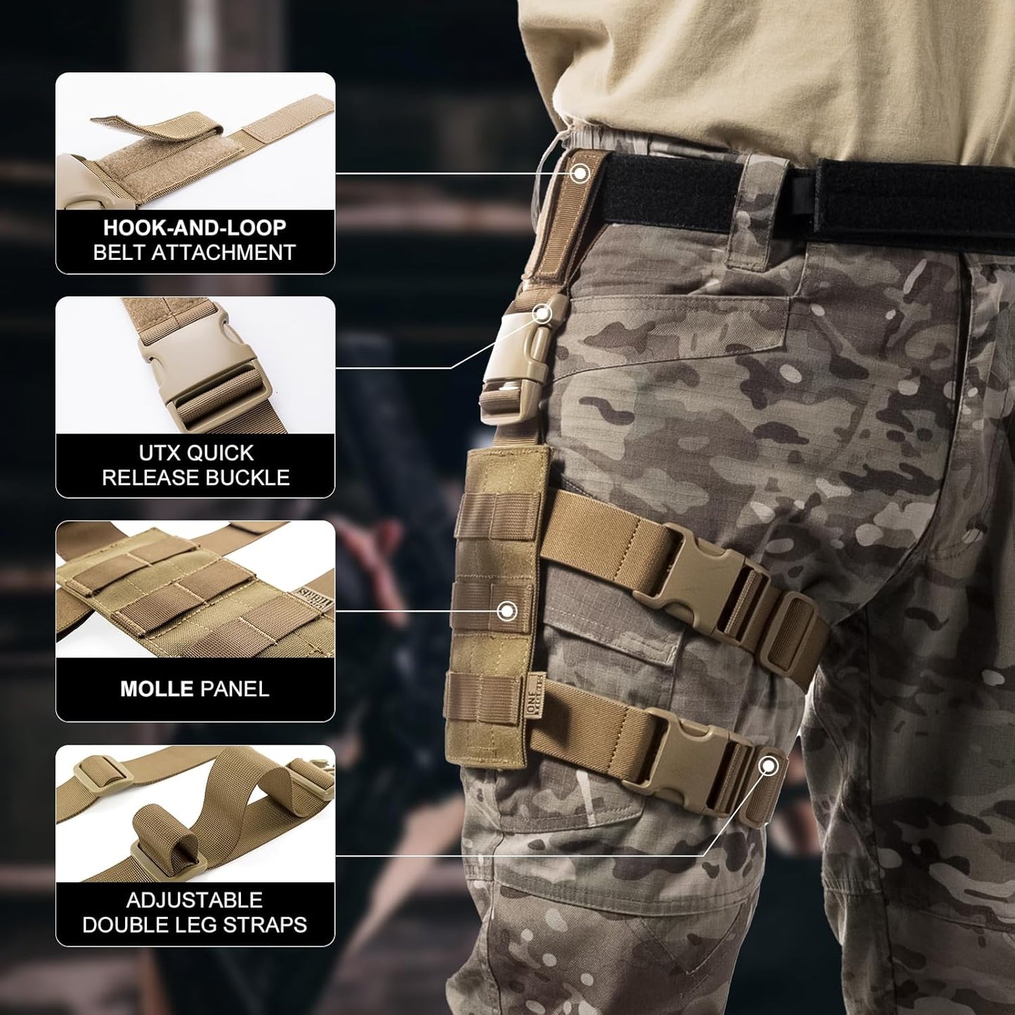 OneTigris Mini Molle Panel for Tools, Drop Leg Platform Minimalist Adjustable Thigh Rig for Flashlight Green