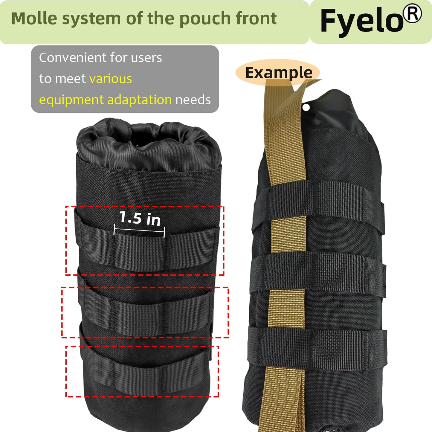 Fyelo Tactical MOLLE Bottle Pouch Bag, Travel/Sprots Molle Water Bottle Holder with Drawstring Open Top and Mesh Bottom - Black