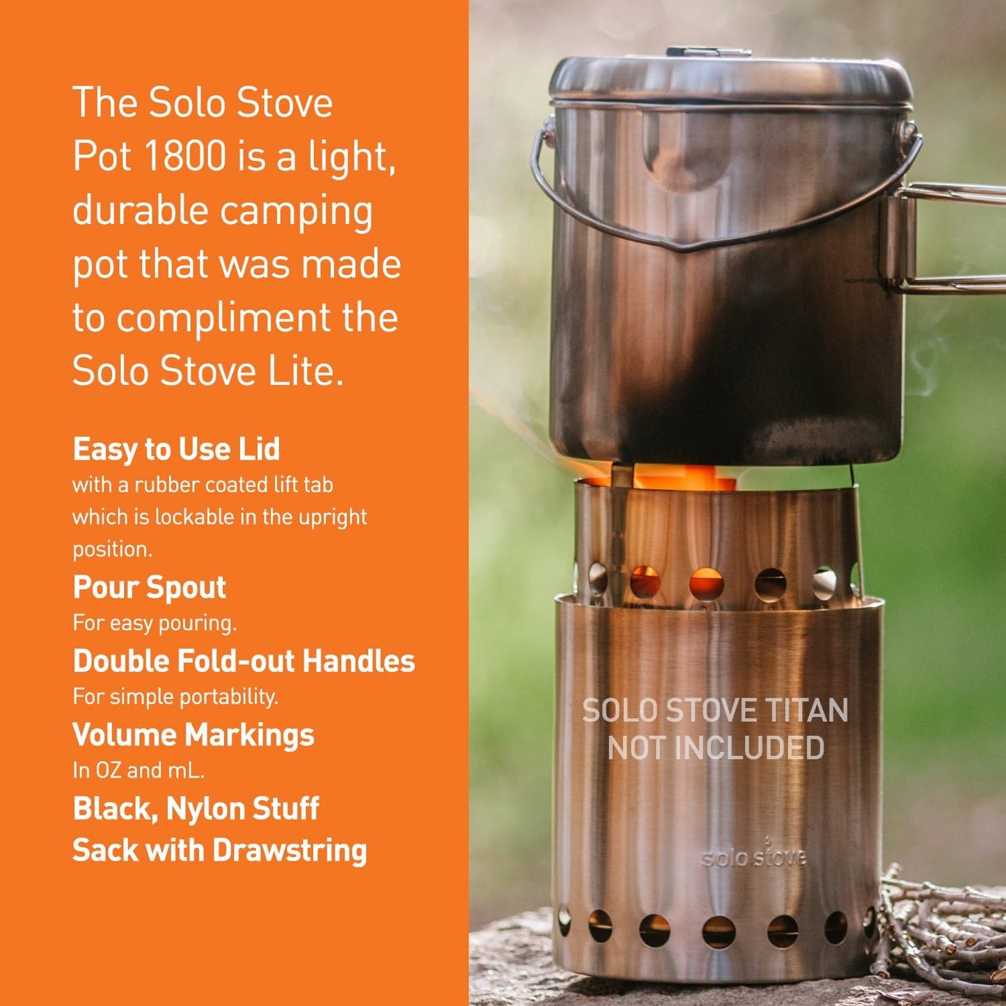Solo Stove Pot 1800 - Stainless Steel Camping Cookware for Backpacking & Outdoor Cooking