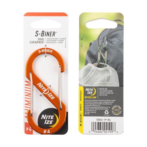 Nite Ize S-Biner Aluminum Dual Carabiner - Durable Dual Carabiner with Wire Gate Closure - Carabiner for Organizing Keys & Gear Attachments - Size 4, Orange (4 Pack)