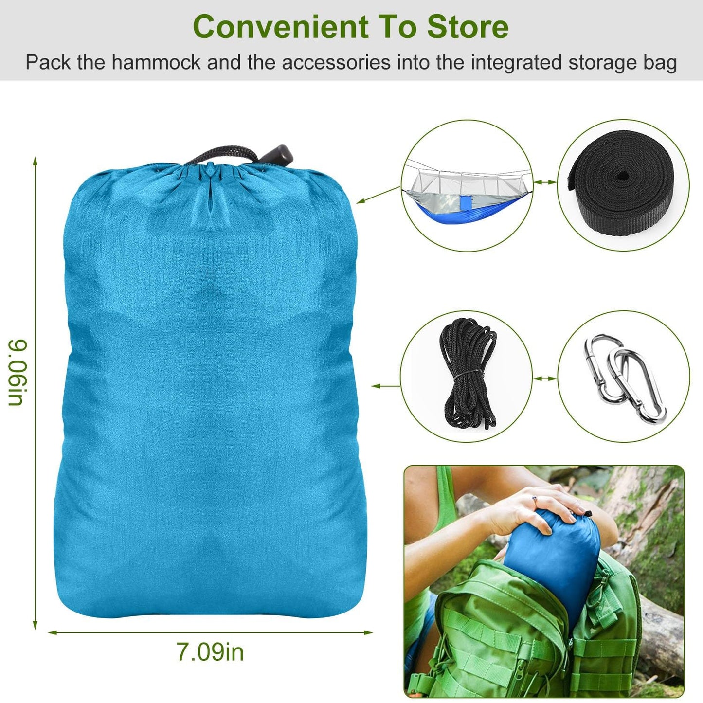 iMounTEK Camping Hammock 2 Persons Hammock with Mosquito Net for Bed Outdoor 600Lbs Load Hiking Camping Hammock& Hanging Kit Portable Nylon Swing Hanging Bed, Patio, Camping,Travel (Grey-Blue)