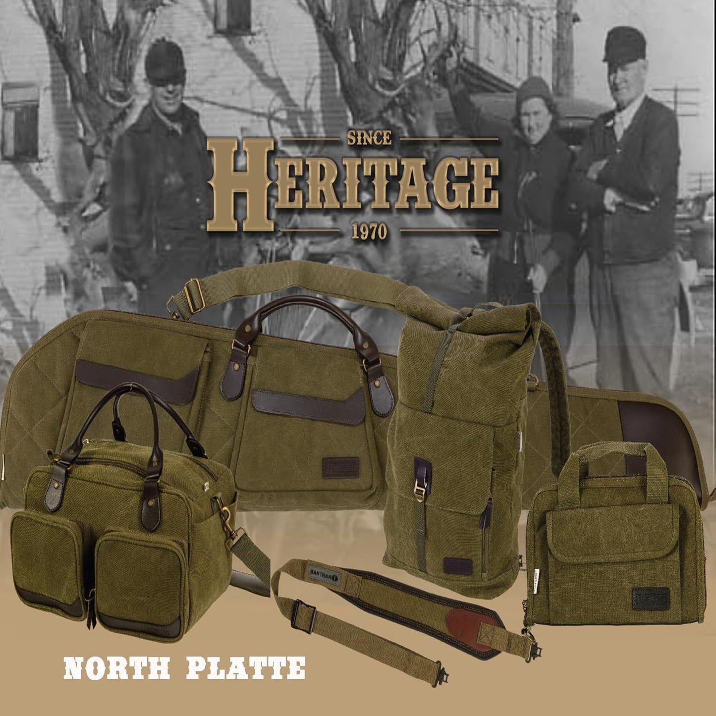 Allen Company - North Platte Heritage Series - Vintage Set - Rifle Case / Shotgun Case / Takedown Case / Backpack / Range Bag / Gun Sling (36 / 48 / 52 inches) - Olive Green