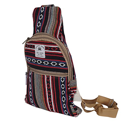 Marubhumi Hemp Small Backpack Cross Body Shoulder Himalayan Bag Adjustable Strap Men and Women Sling Bag Lightweight Daypack
