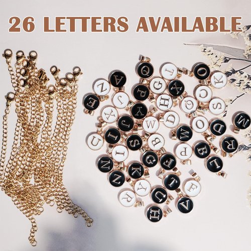 HEYSKAY 2Pcs Water Bottle Letter Accessories for Stanley Cup, Name ID Handle Charm for Simple Modern Tumbler, Round Initial A (White & Black) With 14K Gold Plated Chain