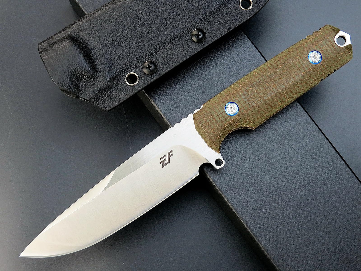Eafengrow EF131 Fixed Blade Knife,DC53 Steel Blade,Micarta Handle Full Tang Fixed Knifes for Outdoor Camping Hunting Bushcraft EDC Tool（Green