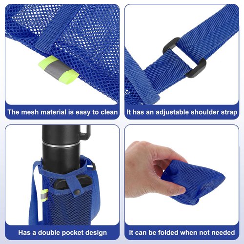 uxcell 2 Pcs Water Bottle Holder with Adjustable Shoulder Strap Water Bottle Carrier Bag Mesh Crossbody Water Bottle Carrier with Pocket for Sports Hiking Walking Travel, Blue