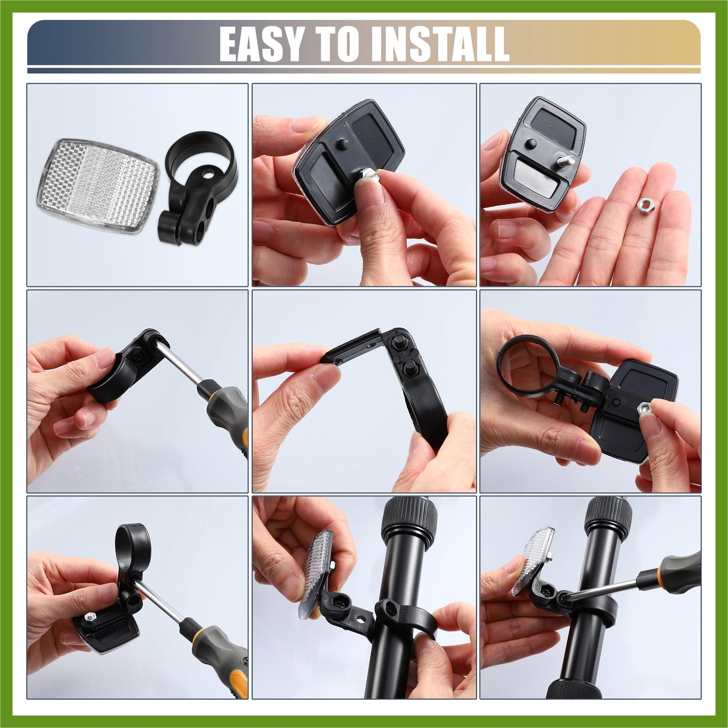 HOPESPANNER 10pcs Bicycle Front Rear Reflector Kit Mountain Bike Safety Warning Reflectors for Handlebar Seatpost and Night Cycling Red and White Replace Parts Vehicle Components