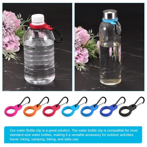PATIKIL Silicone Water Bottle Clip with Buckle, 3 Pack Drink Holder Hook Keychain Clip Ring for Outdoor Activities Daily Use, Dark Blue Black
