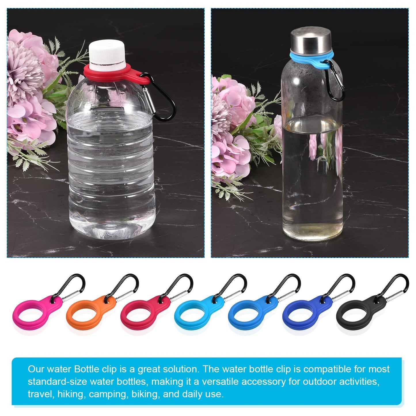 PATIKIL Silicone Water Bottle Clip with Buckle, 3 Pack Drink Holder Hook Keychain Clip Ring for Outdoor Activities Daily Use, Orange Black