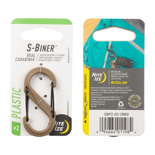 Nite Ize S-Biner Dual Carabiner Plastic - Durable Dual Carabiner with Wire Gate Closure for Organizing Keys & Keychain Attachments - Size 2, Coyote (10 Pack)