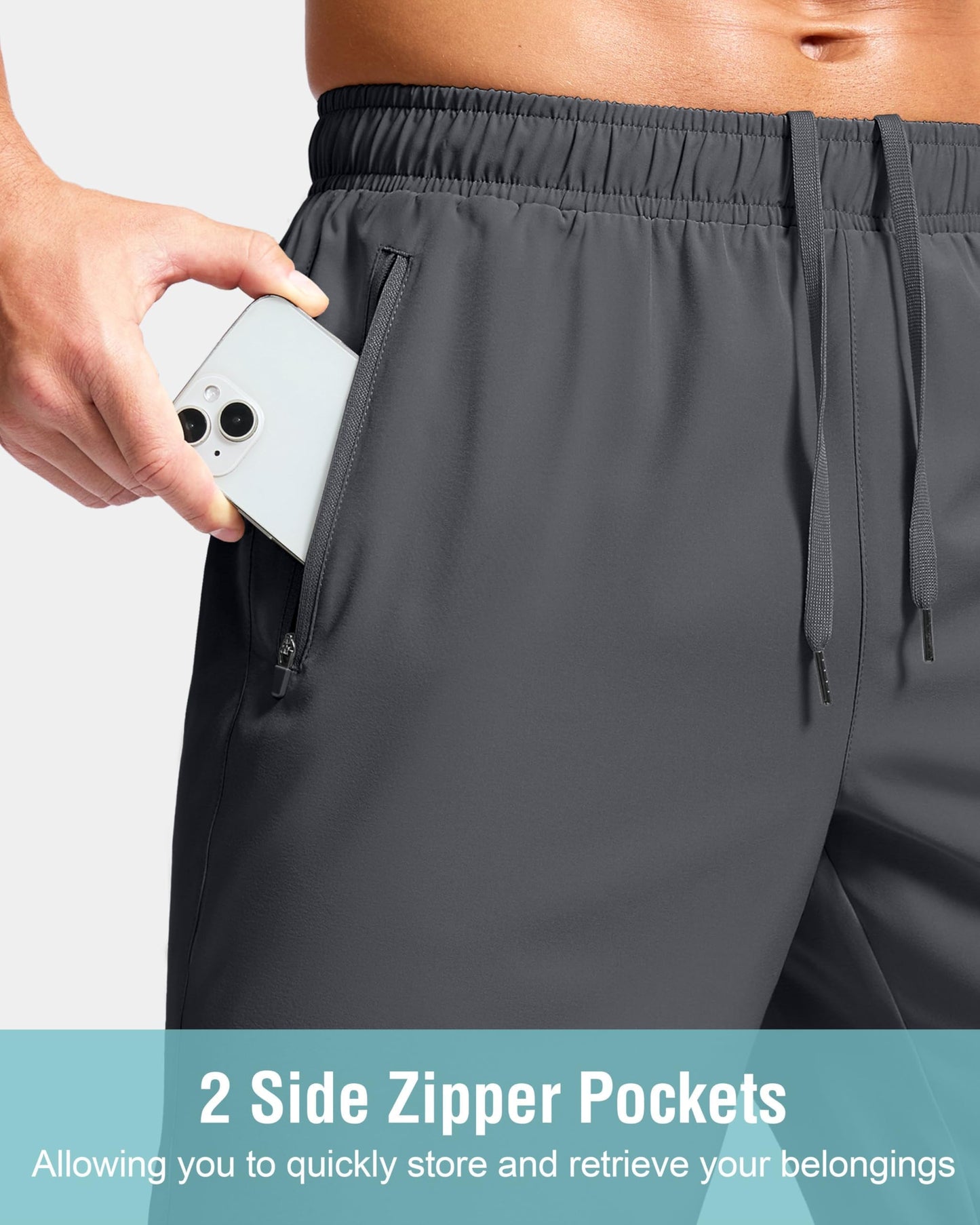 G Gradual Men's Athletic Running Shorts with Zipper Pockets Quick Dry 7"/ 5"/ 9" Workout Gym Shorts for Basketball Hiking(Dark Grey,5S)