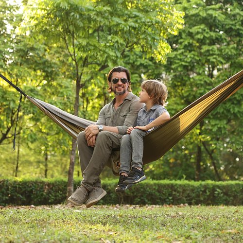 Camping Hammock, Portable Hammocks with Mosquito Net,Lightweight Nylon Parachute Hammock with 10ft Tree Straps,Camping Gear Must Haves for Travel Hiking Backpacking Beach Patio-Green&Khaki