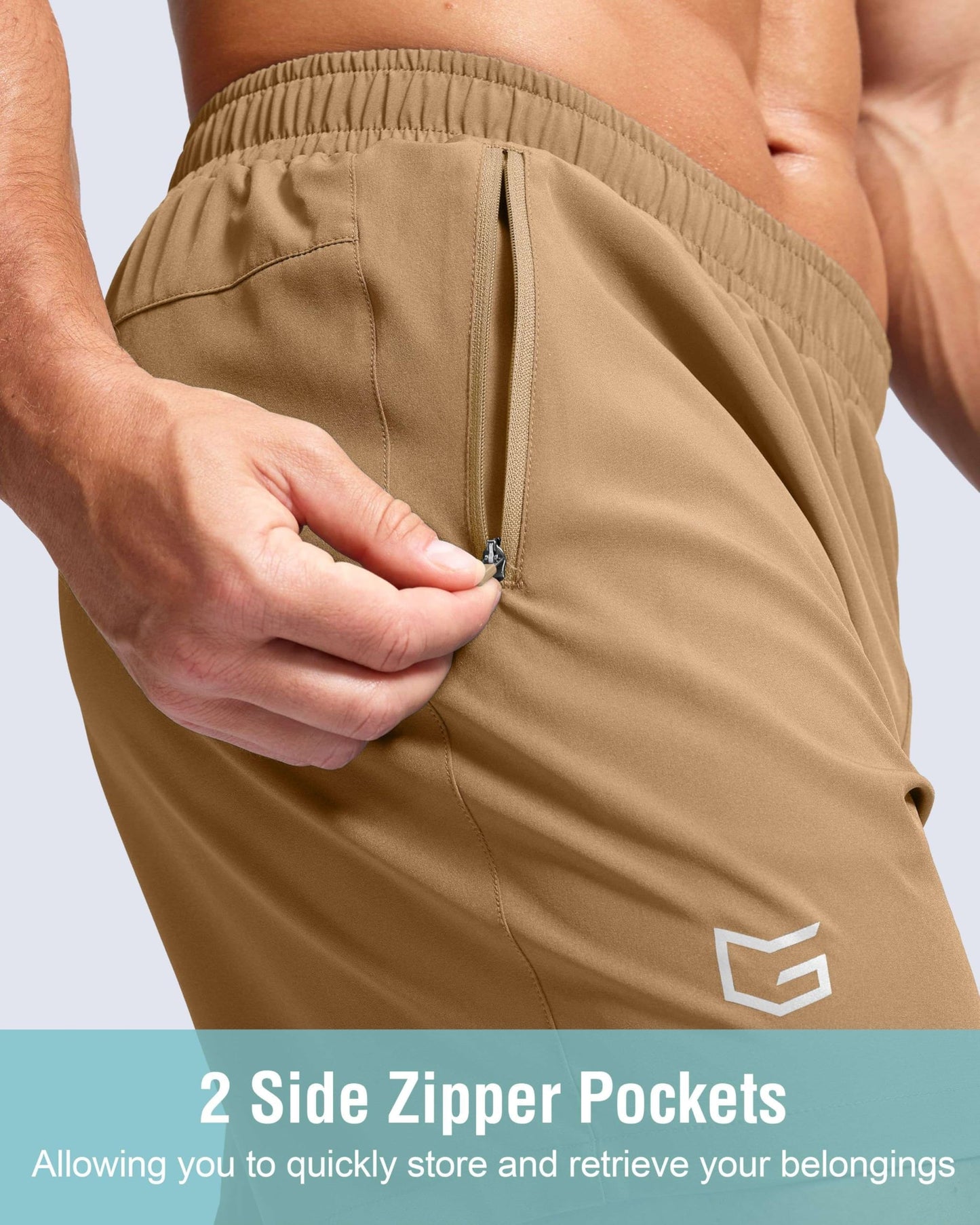 G Gradual Men's Athletic Running Shorts with Zipper Pockets Quick Dry 7"/ 5"/ 9" Workout Gym Shorts for Basketball Hiking(Dark Khaki,5M)