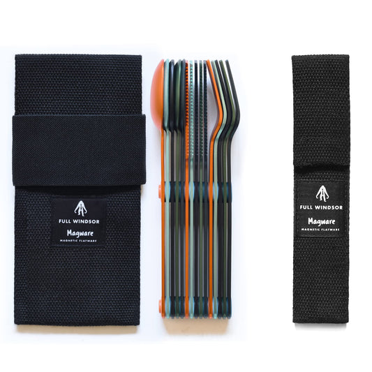 Full Windsor MAGWARE Magnetic Metal Travel Flatware Set and Pouch, Portable & Reusable for Camping, Picnic, Office & Kid's Lunchbox, Cutlery Items and Pouch