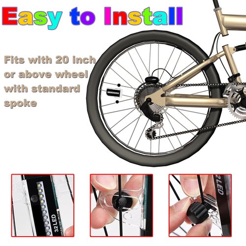 Bike Wheel Lights - LED Waterproof Bicycle Spoke Tire Light with 32-LED and 32pcs Changes Patterns Bicycle Rim Lights for Mountain Bike/Road Bikes/BMX Bike/Hybrid Bike